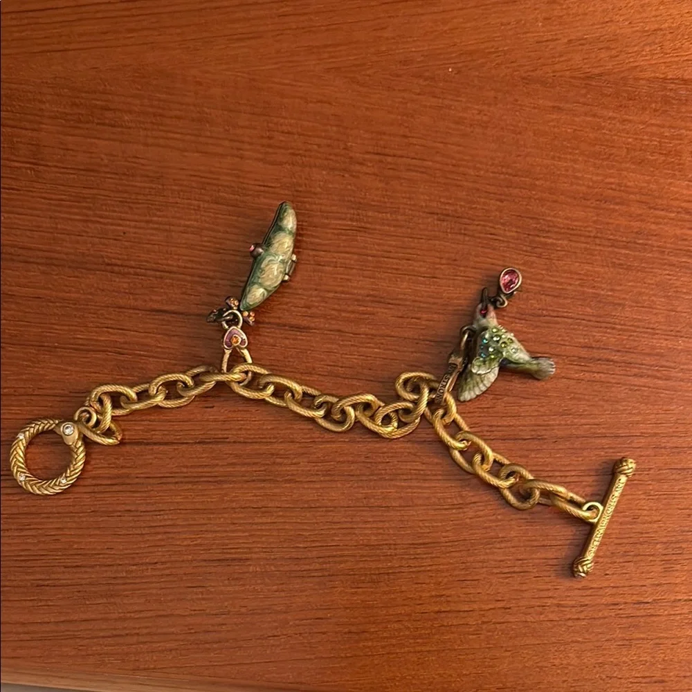 Jay Strongwater Gold Charm Bracelet with Hummingbird and Peas in a Pod Charms - Picture 2 of 5